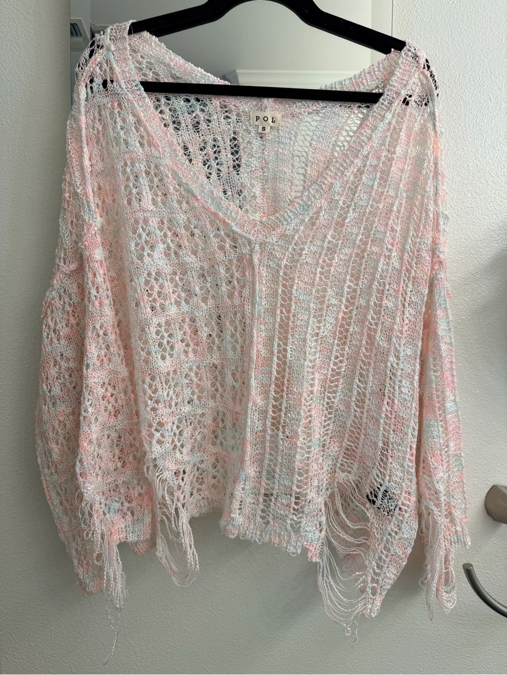 POL Pastel Speckled Open-Knit Top in White and Soft Hues